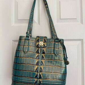 Brahmin Fiora  Bucket Handbag.  Teal/Navy with beautiful gold accent